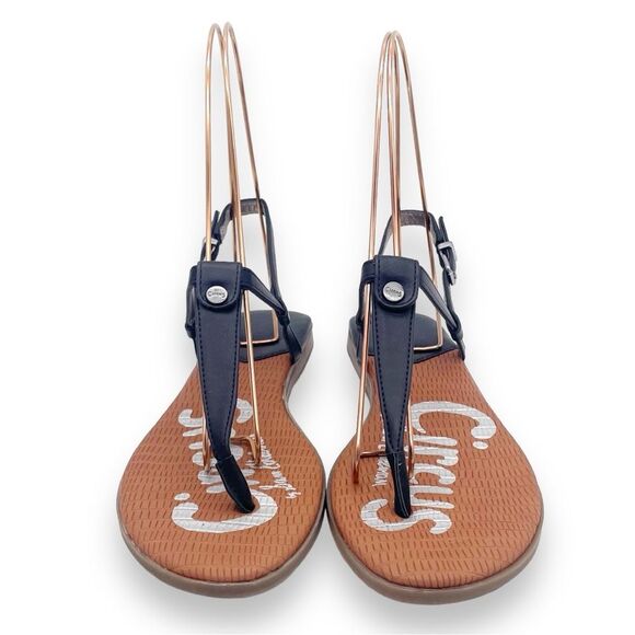 Circus Sam Edelman Cayden T Strap Thong Sandal Black Faux Leather Women’s Size 8 - Picture 9 of 16